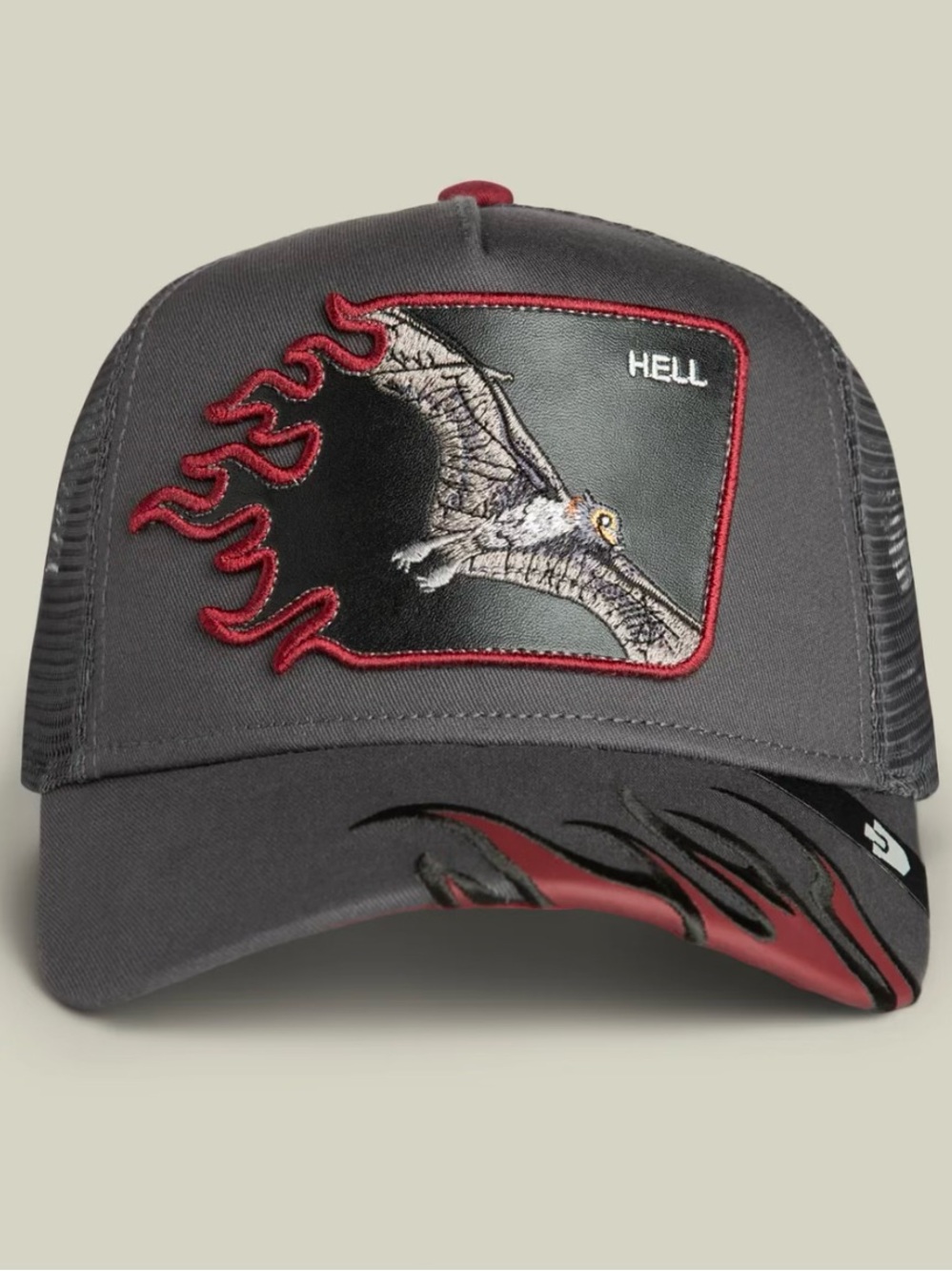 Goorin Bros. "HELL FLAMES" Trucker Hat. Oil Grey Mesh SnapBack. NWT.